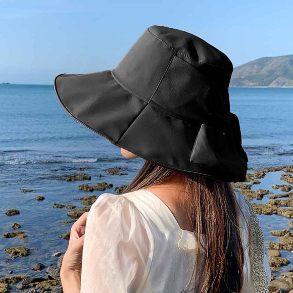Ribbon White Brimmed Hat - UV Protection (SXWSHT028)